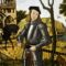 stylized art of a knight in armor with a castle in the background.